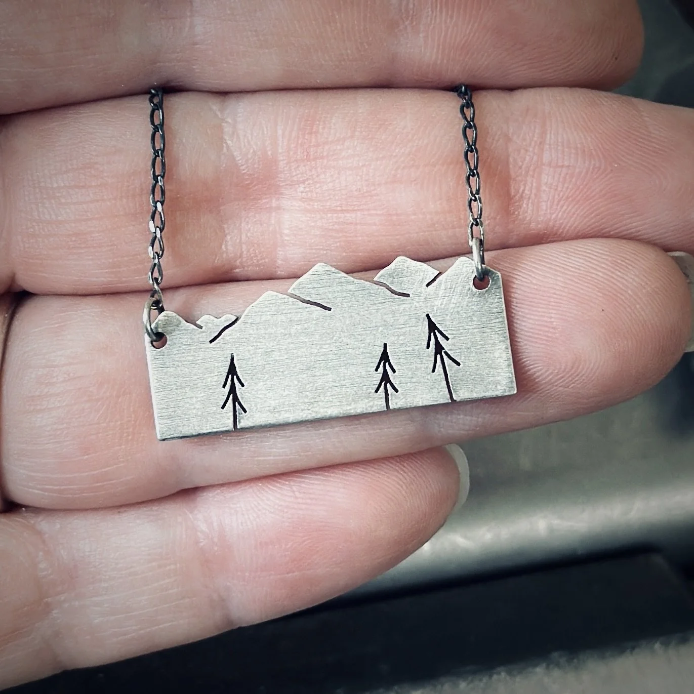 Mountain + Pines sterling silver pendant