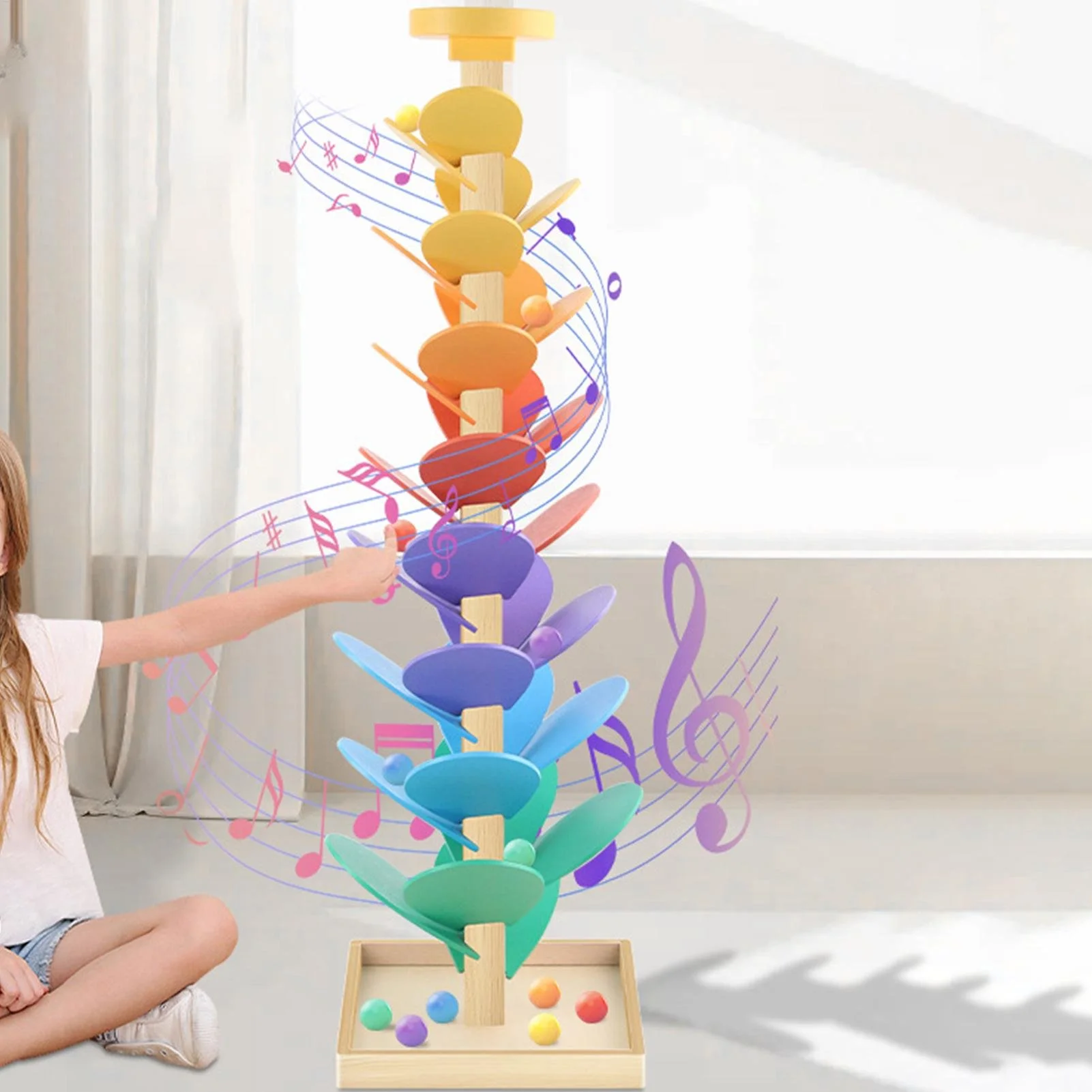 Wooden Musical Tree Toy with Marble Run