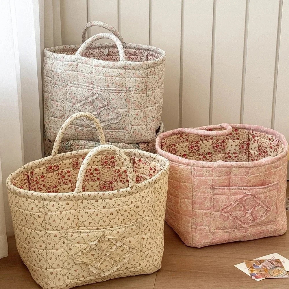 Vintage Floral Quilted Storage Basket