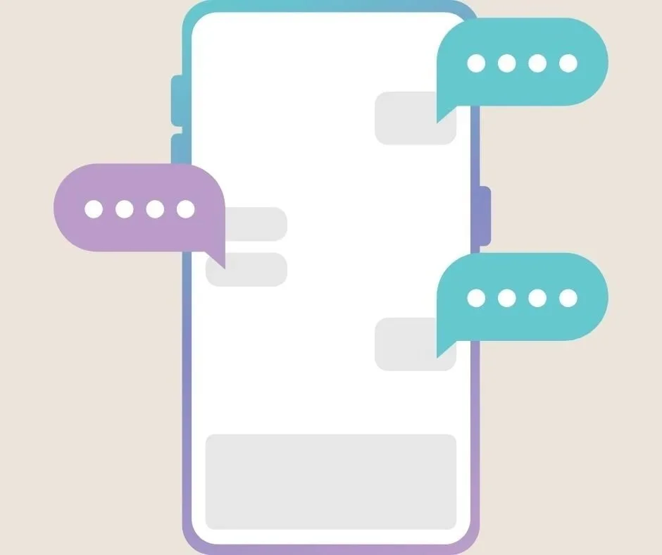 Illustration of a smartphone with colorful chat bubbles representing messaging conversations.