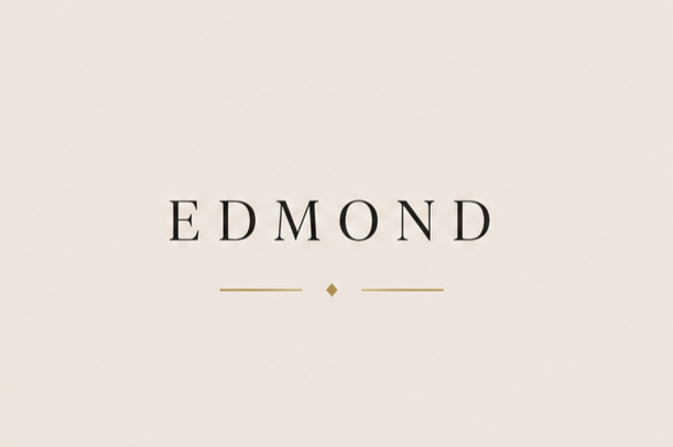 The word 'EDMOND' written in black uppercase letters on a plain light background with minimal design elements.
