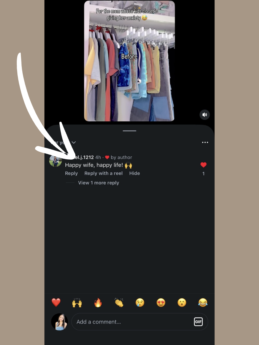 Instagram comment praising Ordered Living closet organization in Austin TX, with before-and-after photo of closet transformation