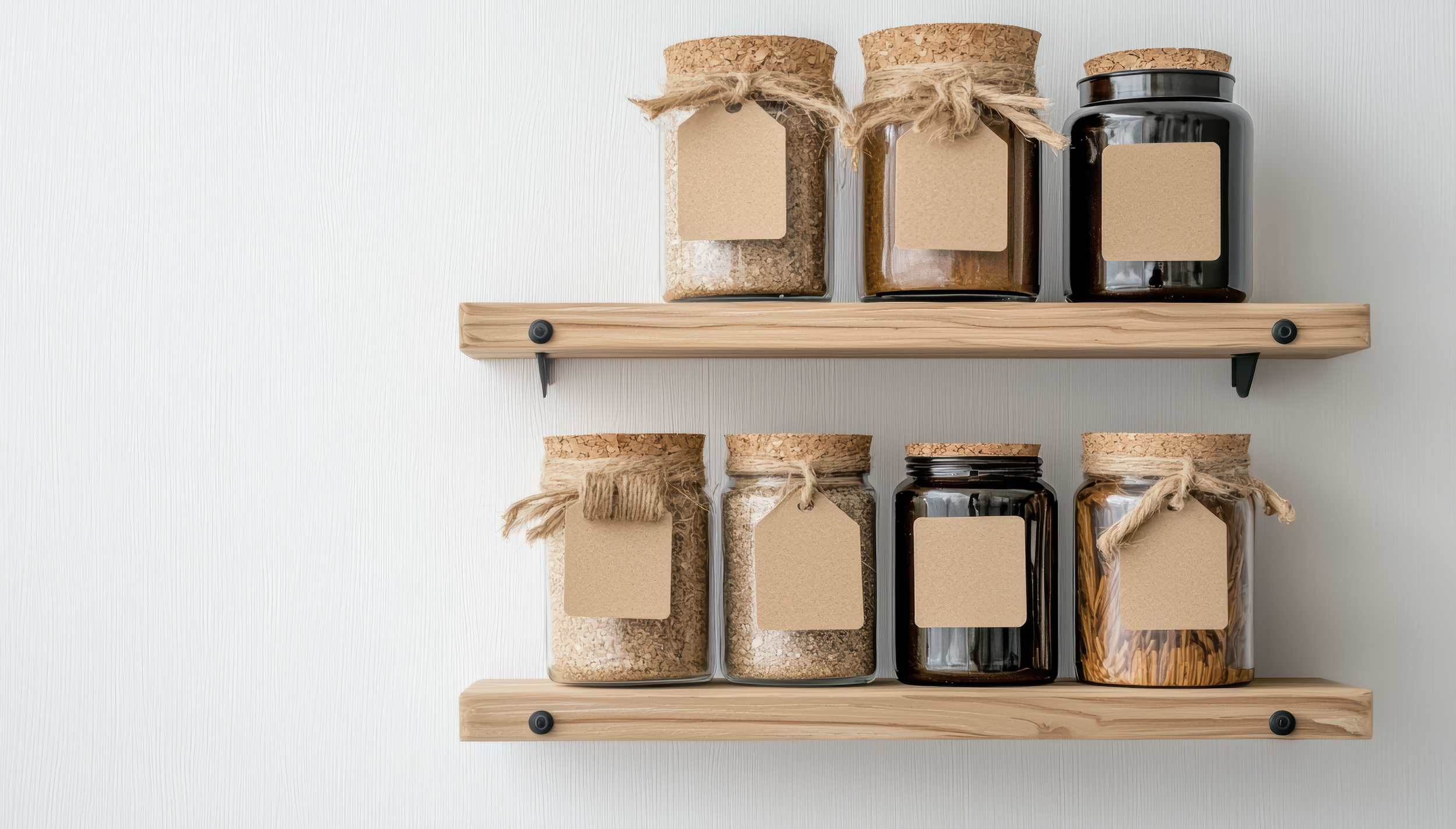 Organized spice shelf with labeled glass jars — professional home organization services by Ordered Living Co. Austin TX