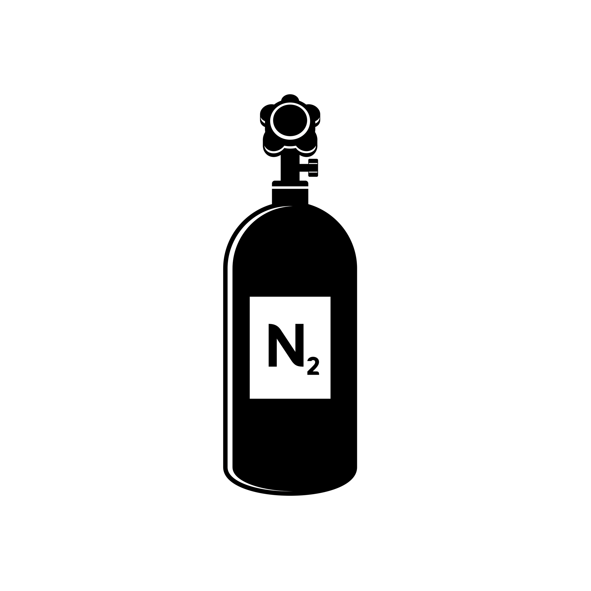 A black silhouette of a nitrogen gas cylinder with a valve on top, labeled NO2. Boss Noss uses nitrous oxide bottles for the nitrous kits for snowmobiles, ATV's, UTV's, Motorcycles and more