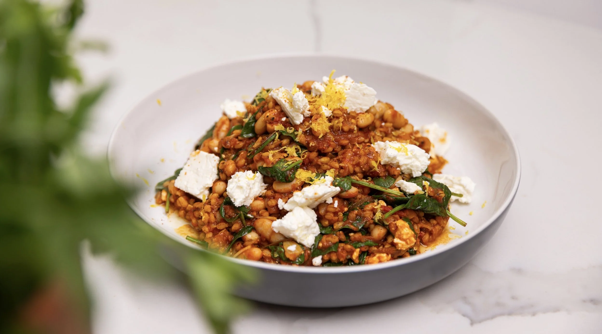Toasted Barley Risotto with Fetta, Tomato, Lemon and Olives