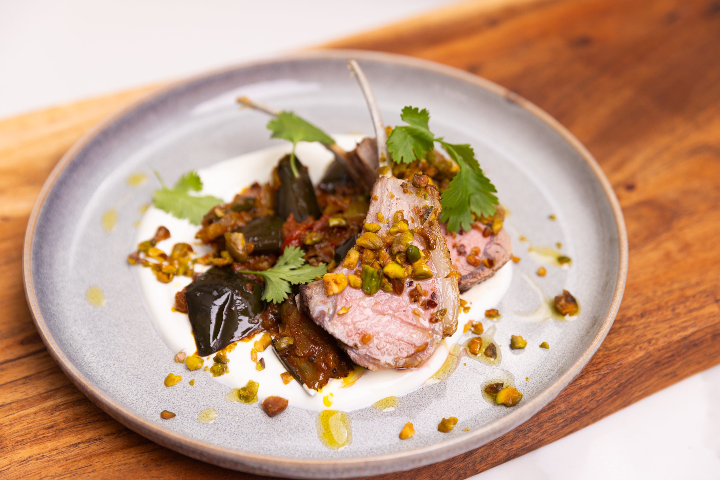 Slow Roasted Lamb Rack with Pistachios and Kasundi