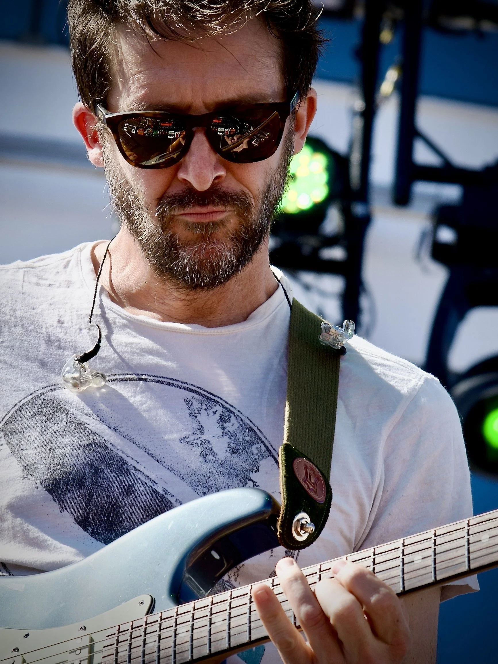 Carter Gravatt and his pedals reflected (Carbon Leaf), Rock Boat XXII