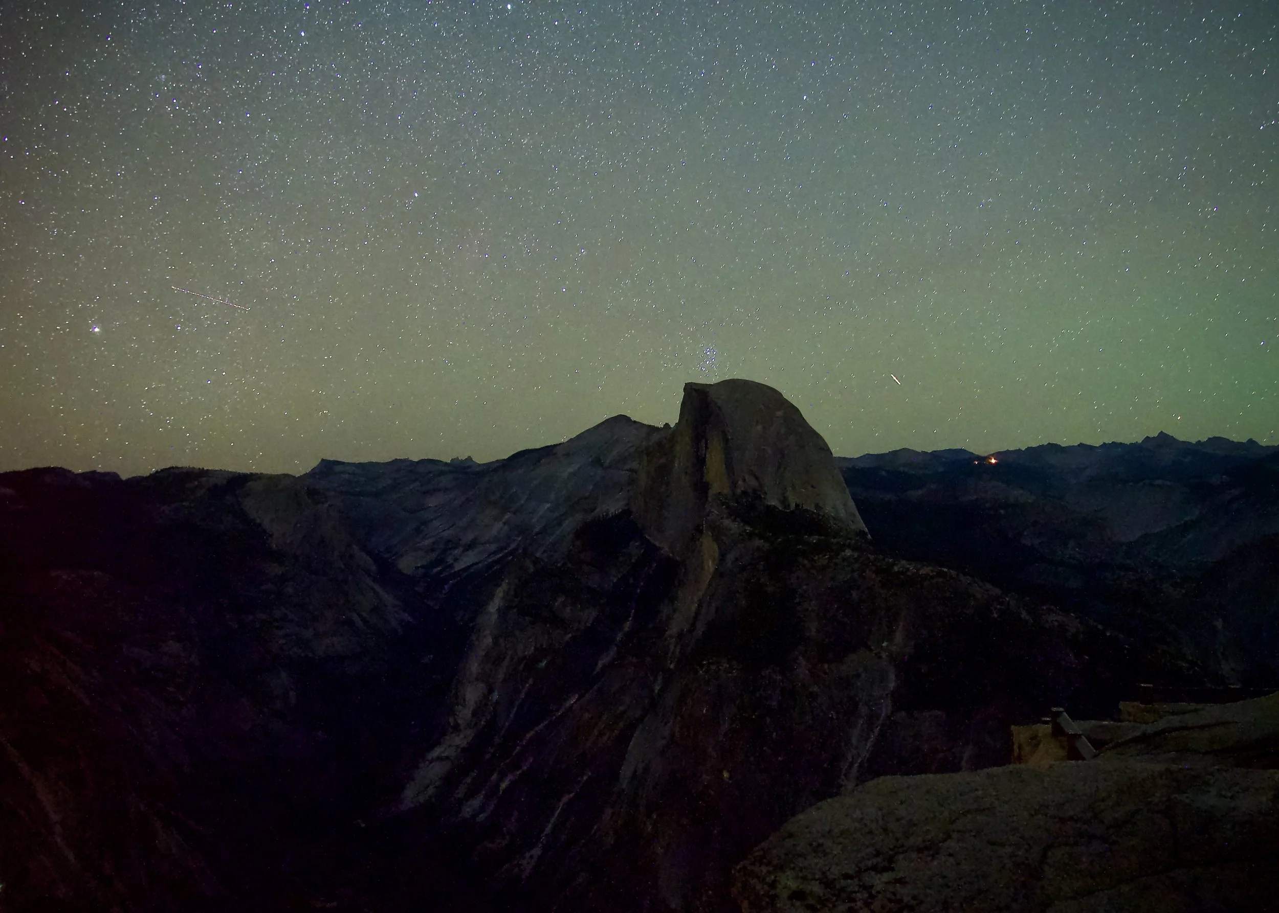 Green skyglow and the Pleiades over Half Dome, Yosemite 