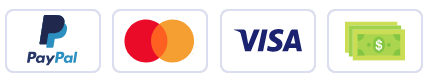 Payment method logos including PayPal, Mastercard, Visa, and cash.