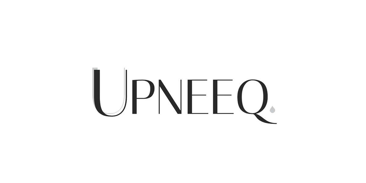 The word 'UNPEQ' written in a stylish font with a small grey droplet near the letter Q on a plain white background.