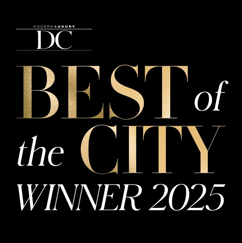 Text graphic titled "DC Modern Luxury Best of the City Winner 2025" with a black background and gold and white text.