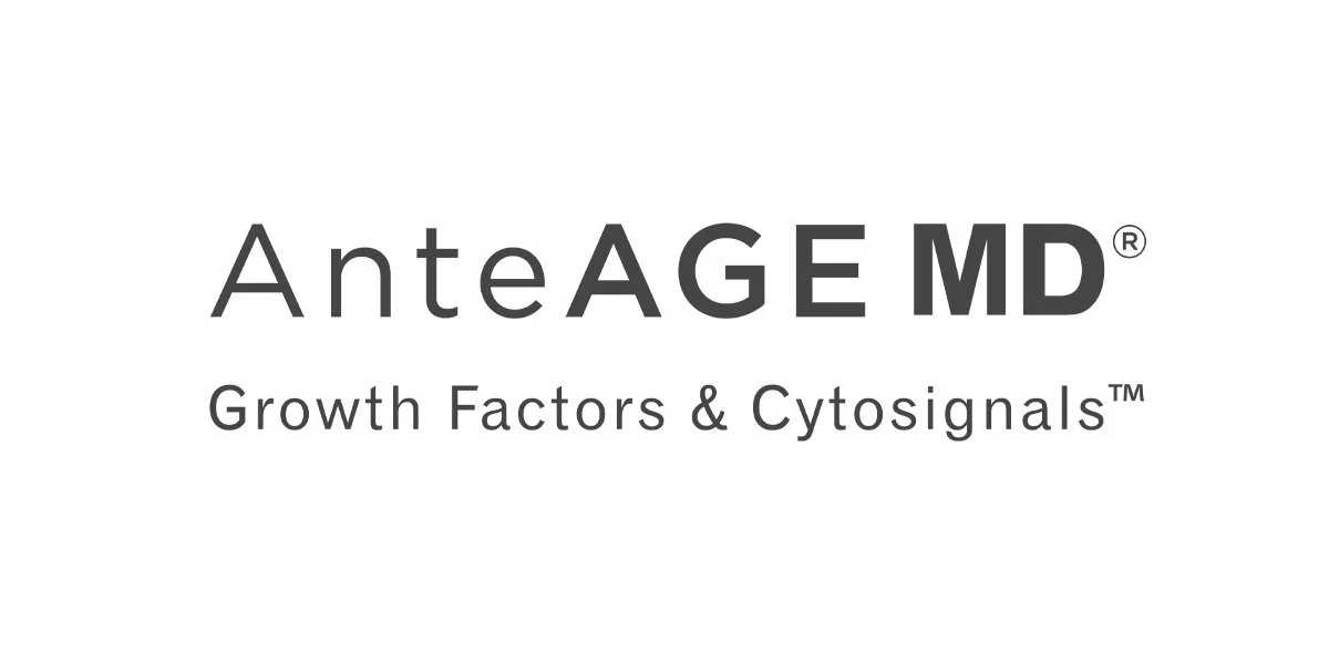 Logo for AnteAGE MD with the tagline "Growth Factors & Cytosignals."