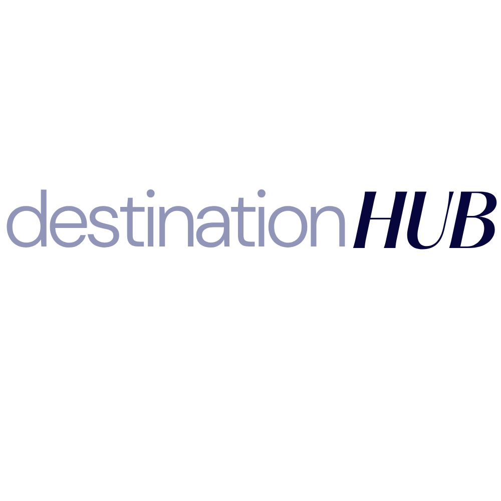 The logo of destinationHUB with stylized icon and text in lowercase and uppercase letters.