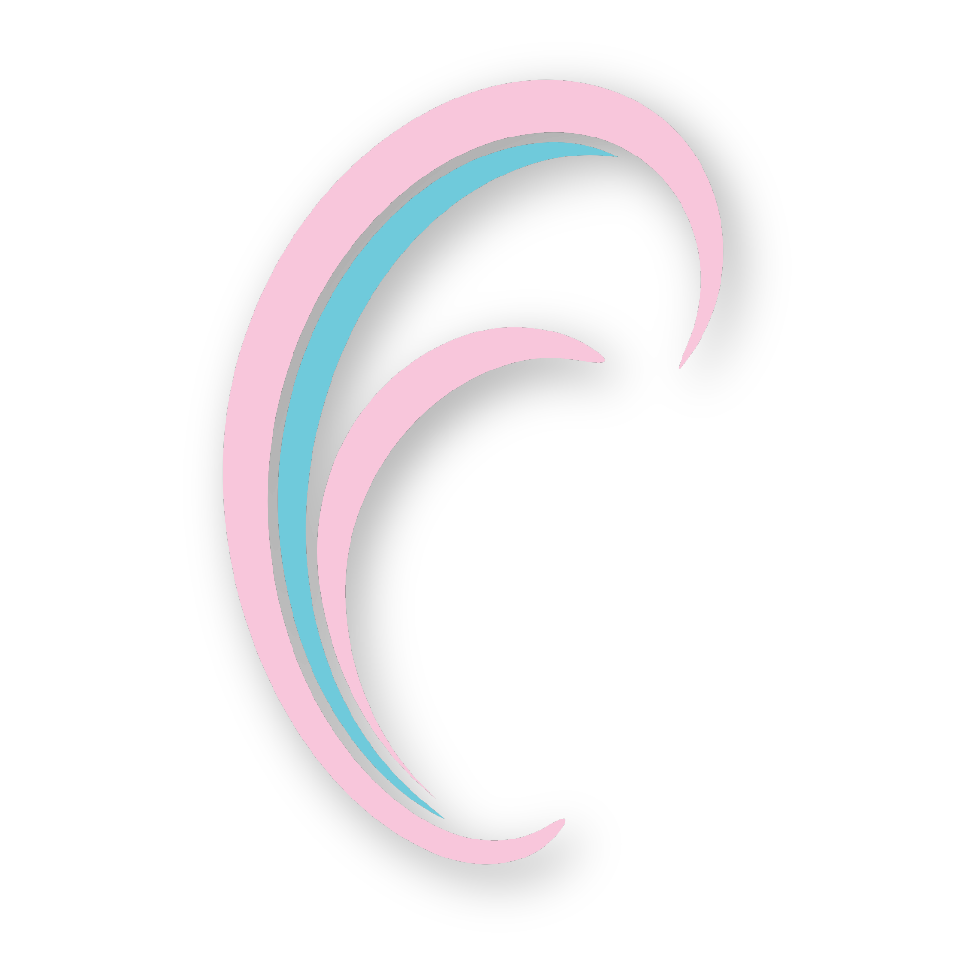 Colored abstract rainbow with pink, blue, and purple arcs on a black background.