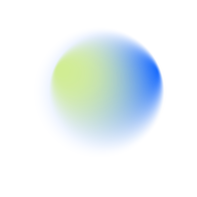 A spherical object with a gradient of green, blue, and white colors, resembling a globe or abstract design.