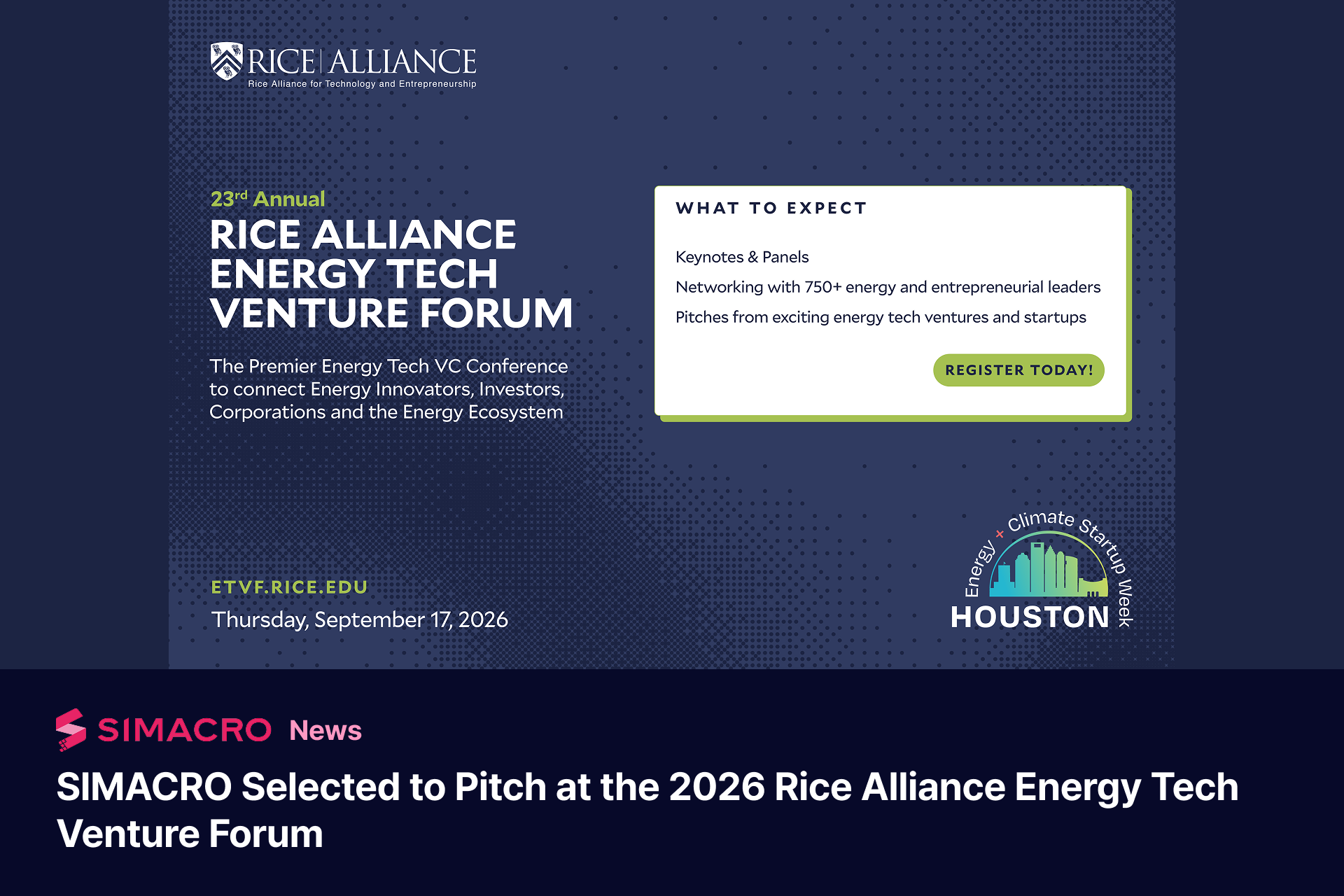 SIMACRO Selected to Pitch at the 2026 Rice Alliance Energy Tech Venture Forum