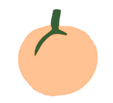 A peach with a green stem.