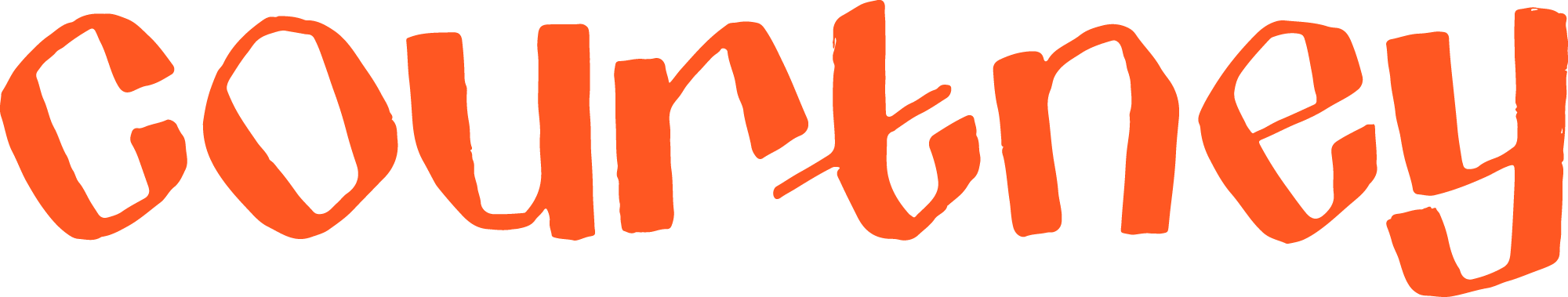 The word 'Courtney' written in large, orange, hand-drawn style letters on a transparent background. Courtney Westbrook logo.