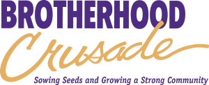 Brotherhood Crusade logo with purple and gold text.