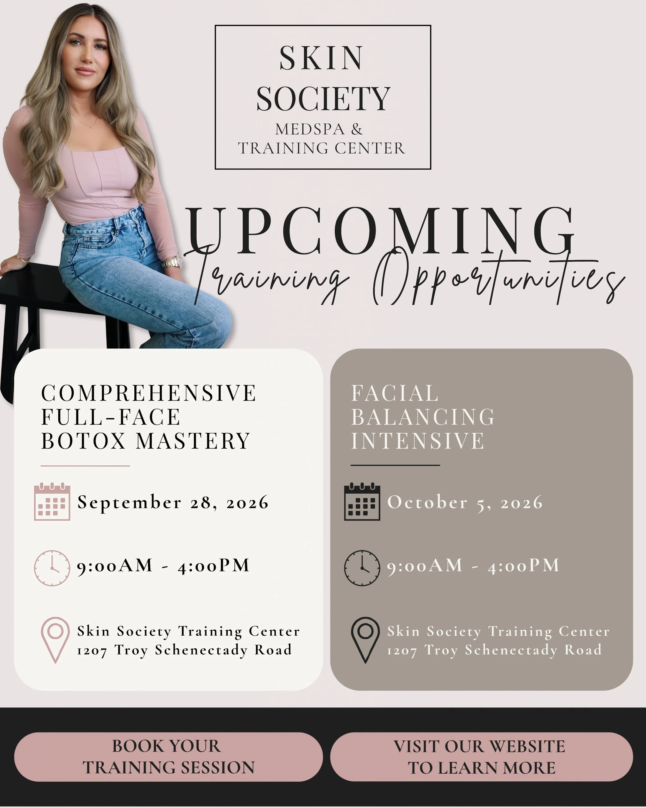 Calling all injectors ready to elevate their skills. 

Skin Society Training Center has two upcoming hands-on training opportunities designed to help you refine your technique, build confidence, and create more intentional, balanced results for your 