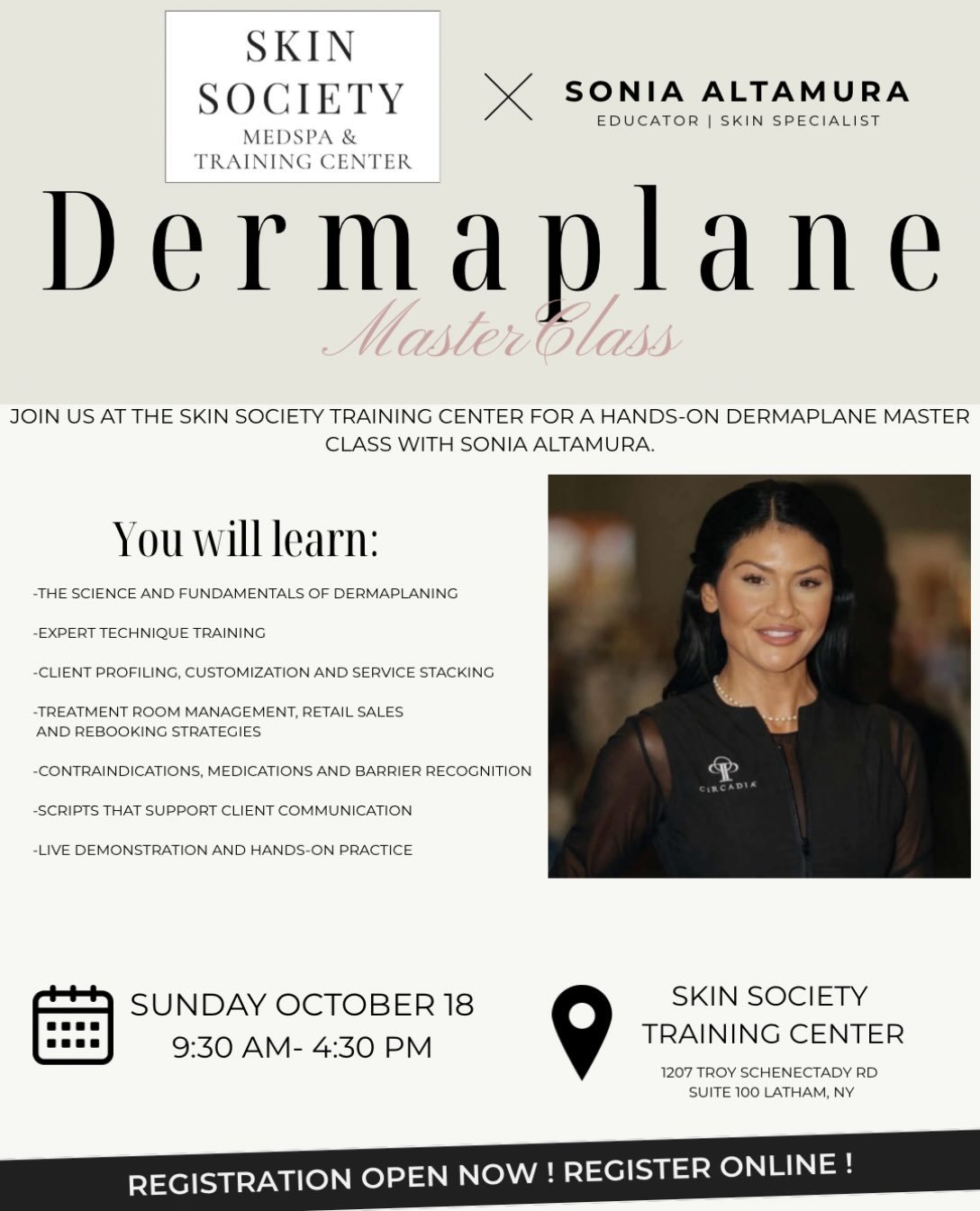Introducing&hellip;..Dermaplane Master Class with Sonia Altamura 👩🏻&zwj;🏫

Spots are still available, but are limited! Don&rsquo;t miss your chance to join us for this hands-on training at the Skin Society Training Center!

Register now through th