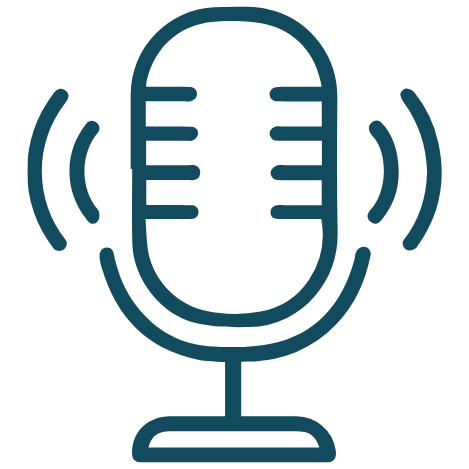 Line drawing of a microphone with sound waves on each side.