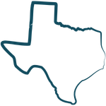 Outline of the state of Texas in dark teal at Tiny Feeding Co. to signify local resources that Tiny Feeding Co. can provide for providers in the area like pediatric dentists, chiropractors, midwives, speech therapists, myofunctional therapists, etc.