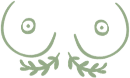 Breasts with leaves underneath in dark green on a transparent background for Tiny Feeding Co. in El Paso, TX where we provide lactation services, occupational therapy, therapeutic ultrasound, and virtual consultations