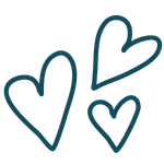 Three hand-drawn hearts in varying sizes in blue outline at Tiny Feeding Co. in El Paso, Texas where they work with moms and babies for feeding, occupational therapy, therapeutic ultrasound, and virtual parent consultations