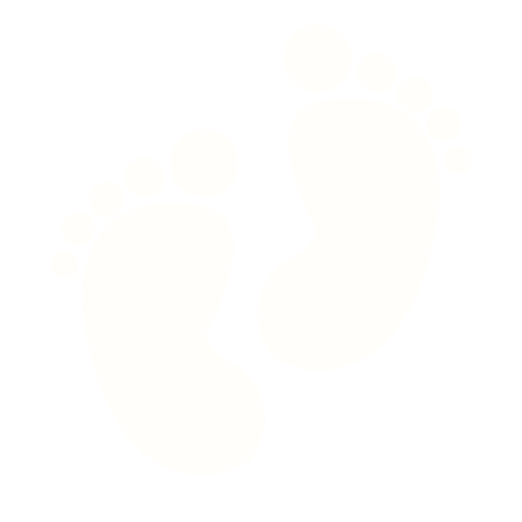 White footprint icons on a transparent background for Tiny Feeding Co. in El Paso, TX where we provide lactation services, occupational therapy, therapeutic ultrasound, and virtual consultations, as well as professional mentorship.