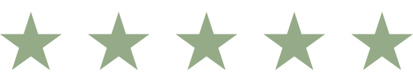 5 dark green stars on a transparent background to signify the 5-star reviews Jacklynn has received at Tiny Feeding Co. in El Paso, Texas for providing occupational therapy, lactation consultant services, and therapeutic ultrasound for moms & babies.