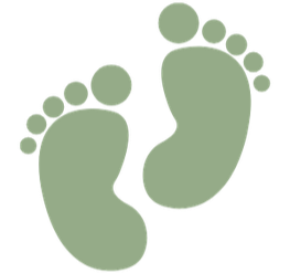 Dark green footprints on a transparent background for Tiny Feeding Co. in El Paso, TX where we provide lactation services, occupational therapy, therapeutic ultrasound, and virtual consultations, as well as professional mentorship.