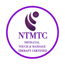 Logo of NTMTC, a massage therapy certification organization, featuring a purple abstract figure within a purple circle. Jacklynn took this course for Tiny Feeding Co. in El Paso, TX