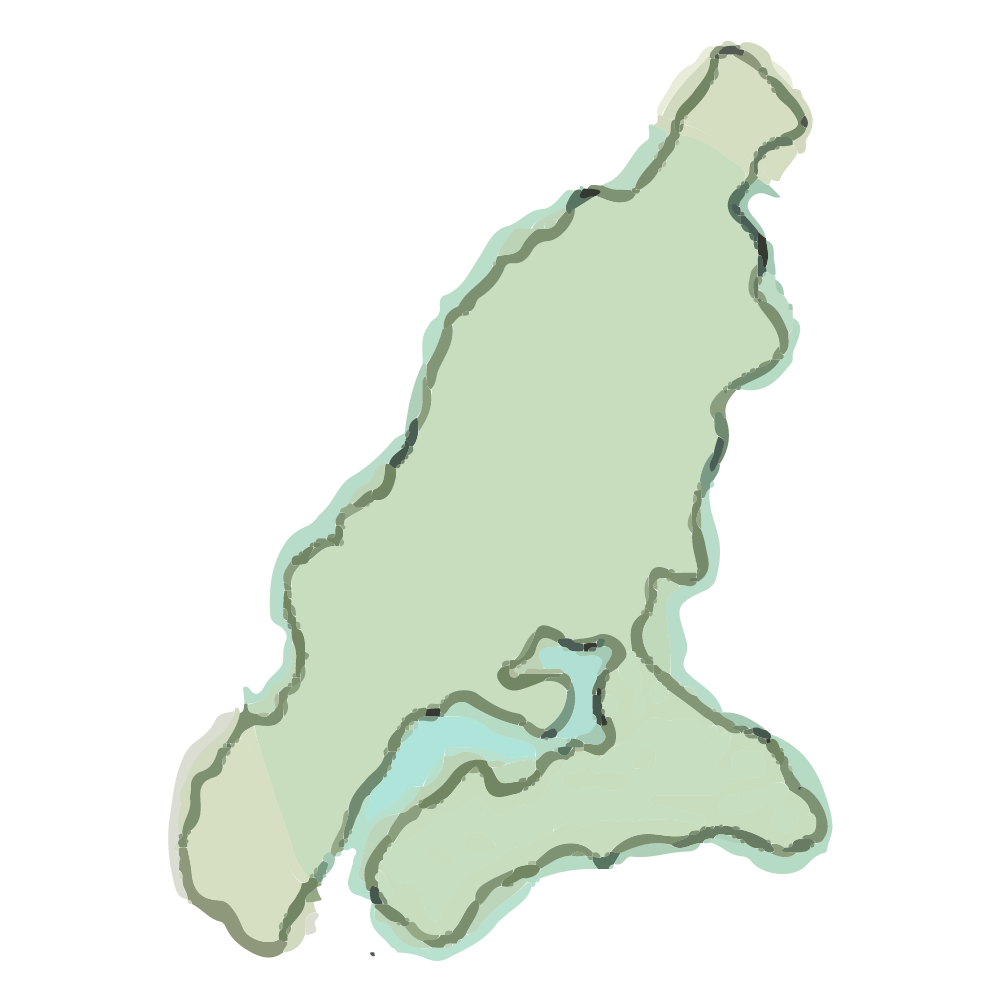Illustration of Vashon Island outlined in dark green, on a black background.