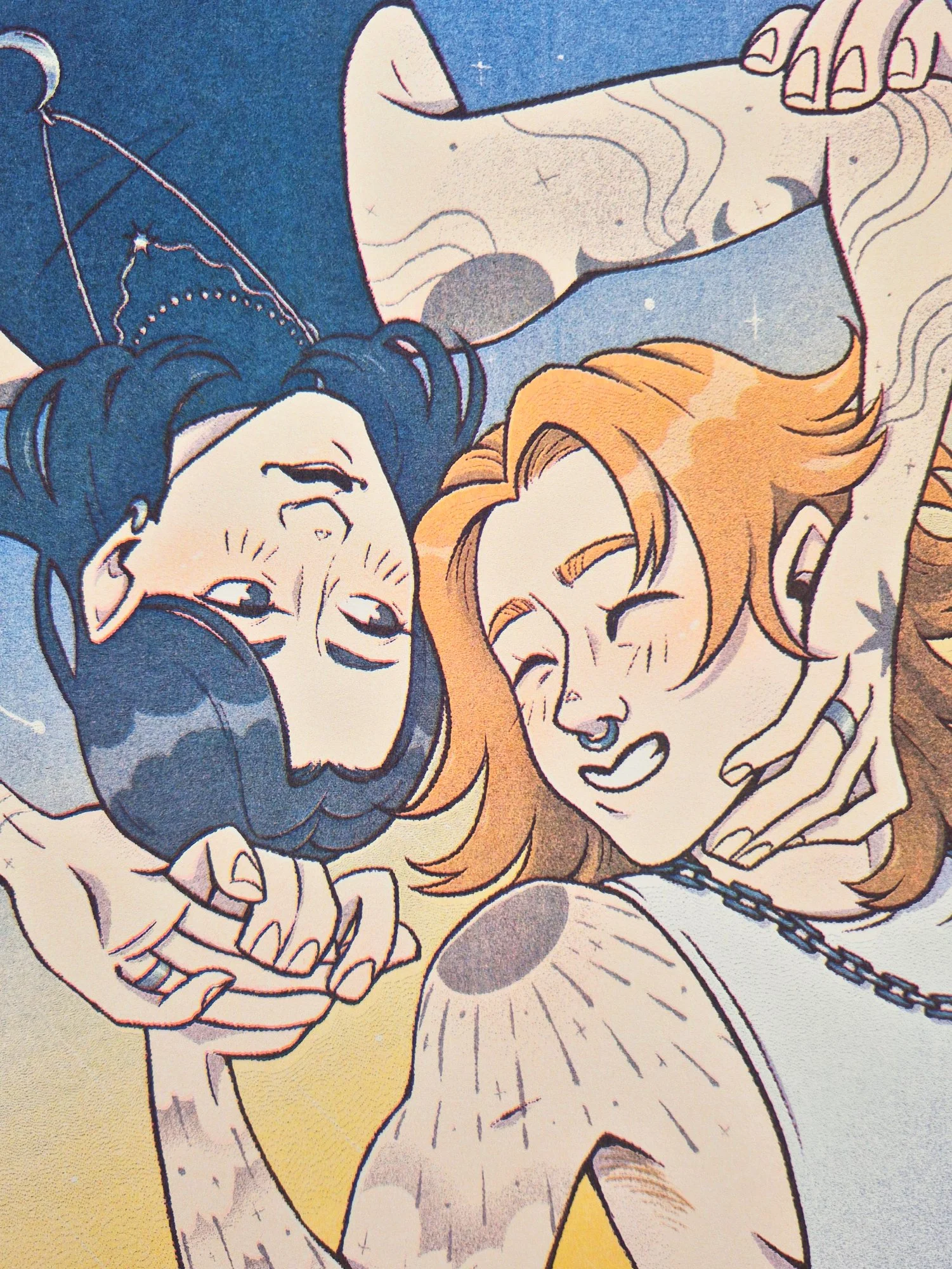 Close up of the print showing riso grain texture