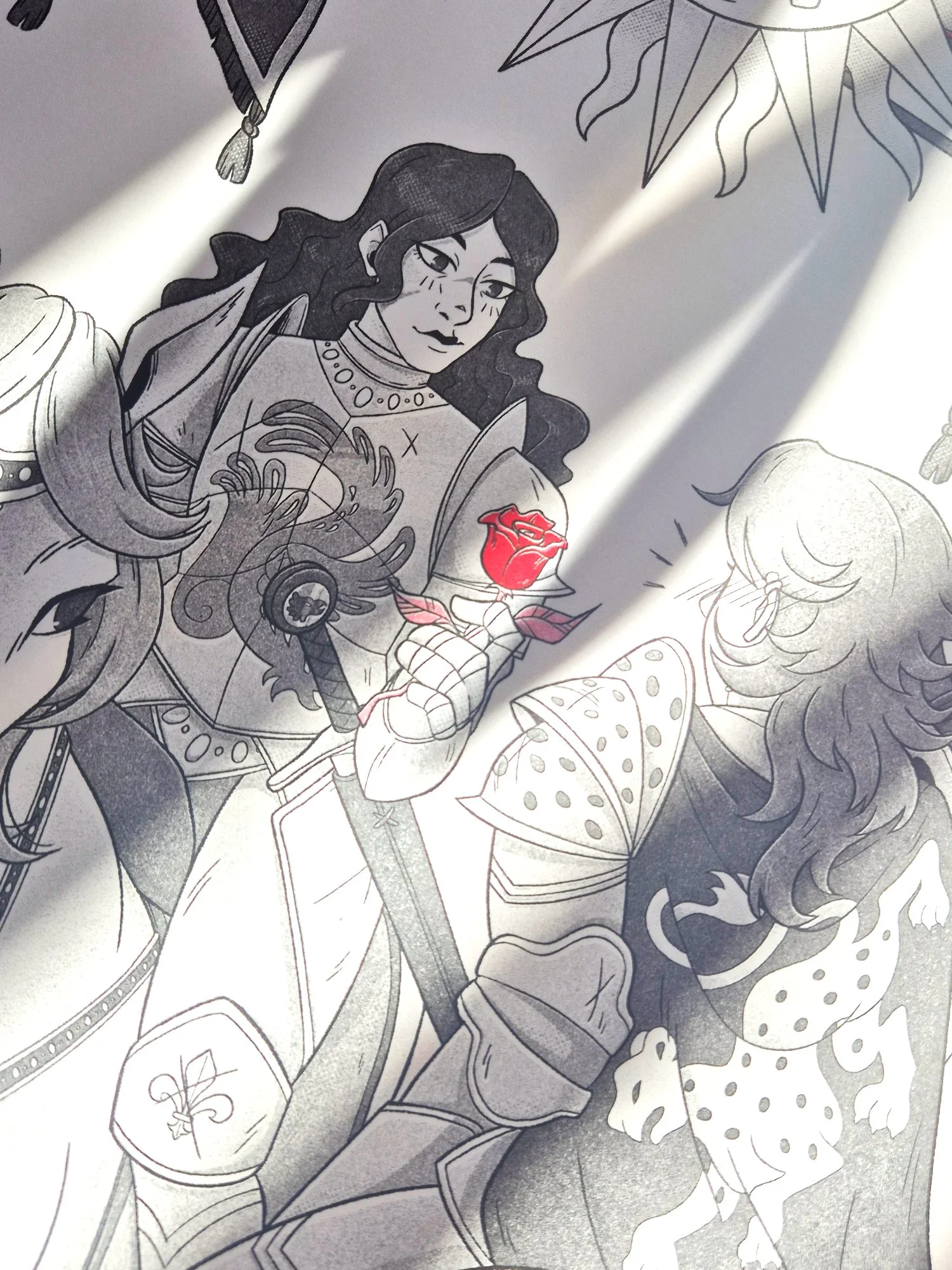 Close up of the print showing the femme knight