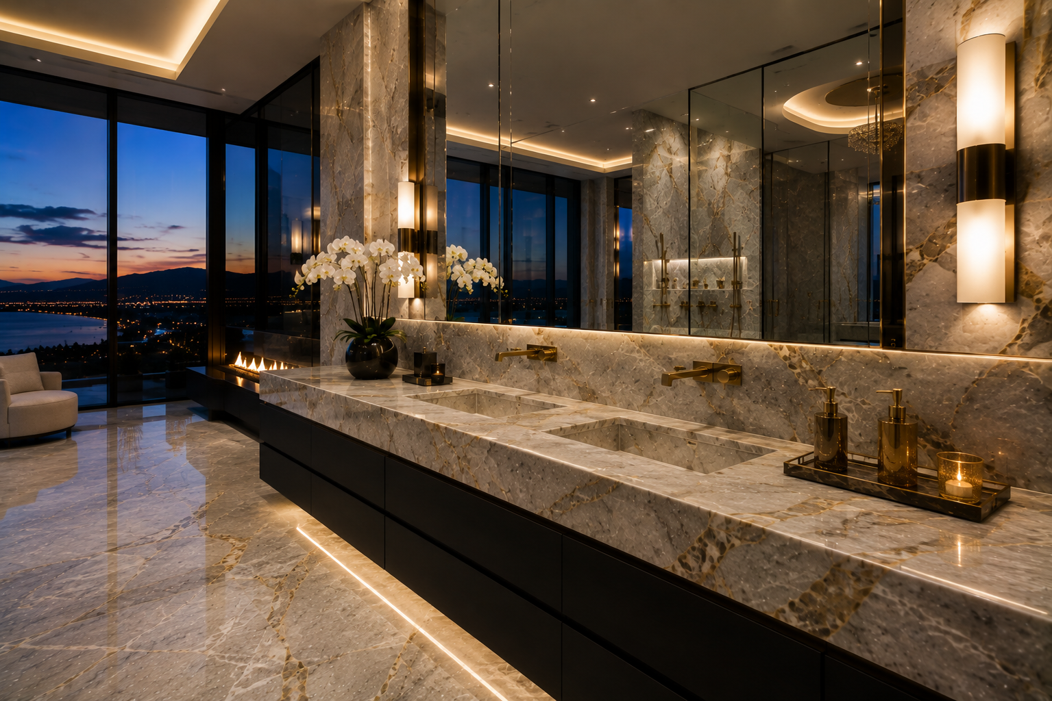 Quartzite vanity sealing by Mr. Marble & Stone in Vancouver and Los Angeles.