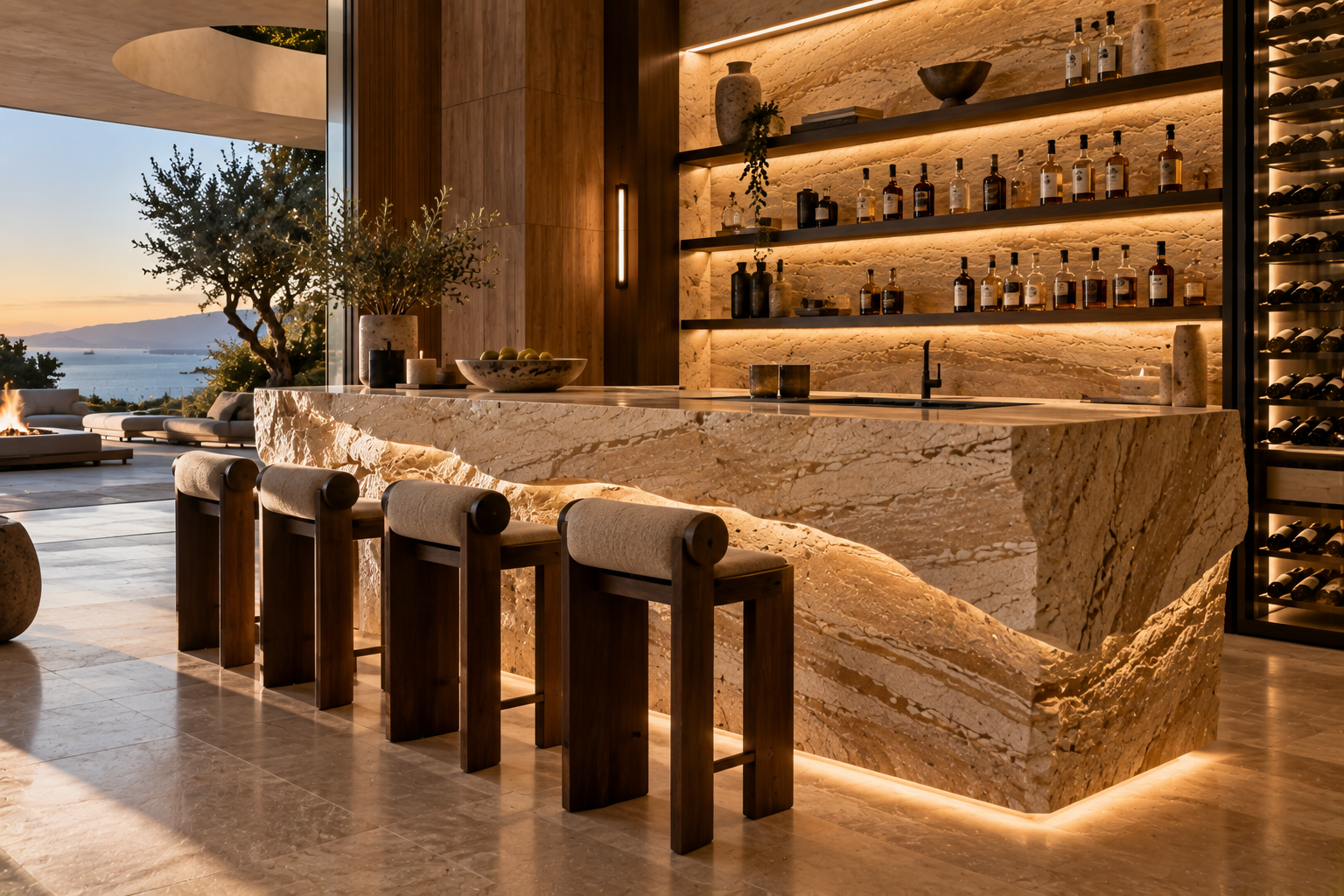 Sandstone Bar Installation in Vancouver & Los Angeles | Mr. Marble and Stone — Custom sandstone bar tops and surrounds, combining natural stone texture with tailored fabrication for residential and luxury spaces.