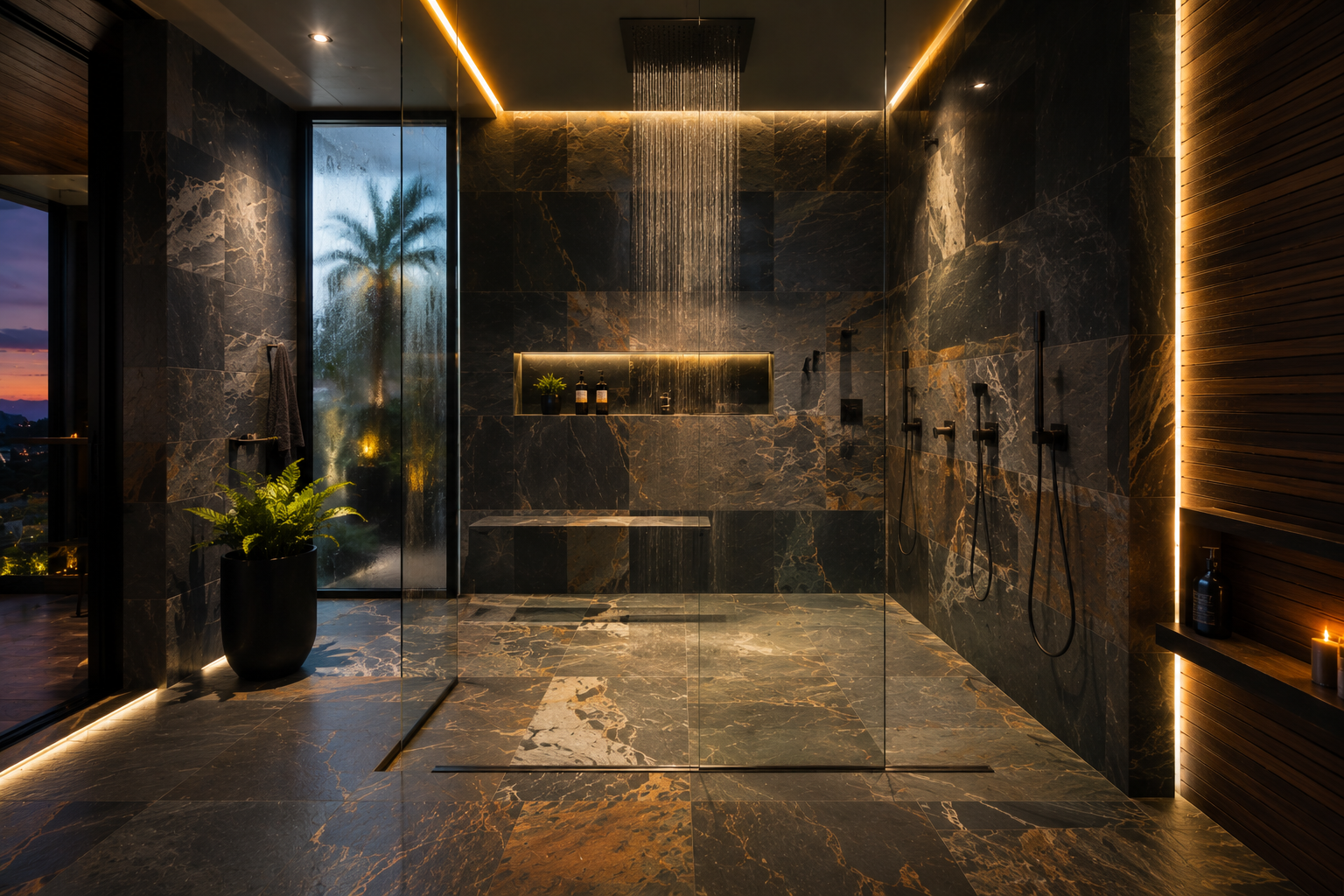 Luxury slate bathroom sealing by Mr. Marble and Stone, helping protect natural slate surfaces from moisture and everyday use in Vancouver and Los Angeles.