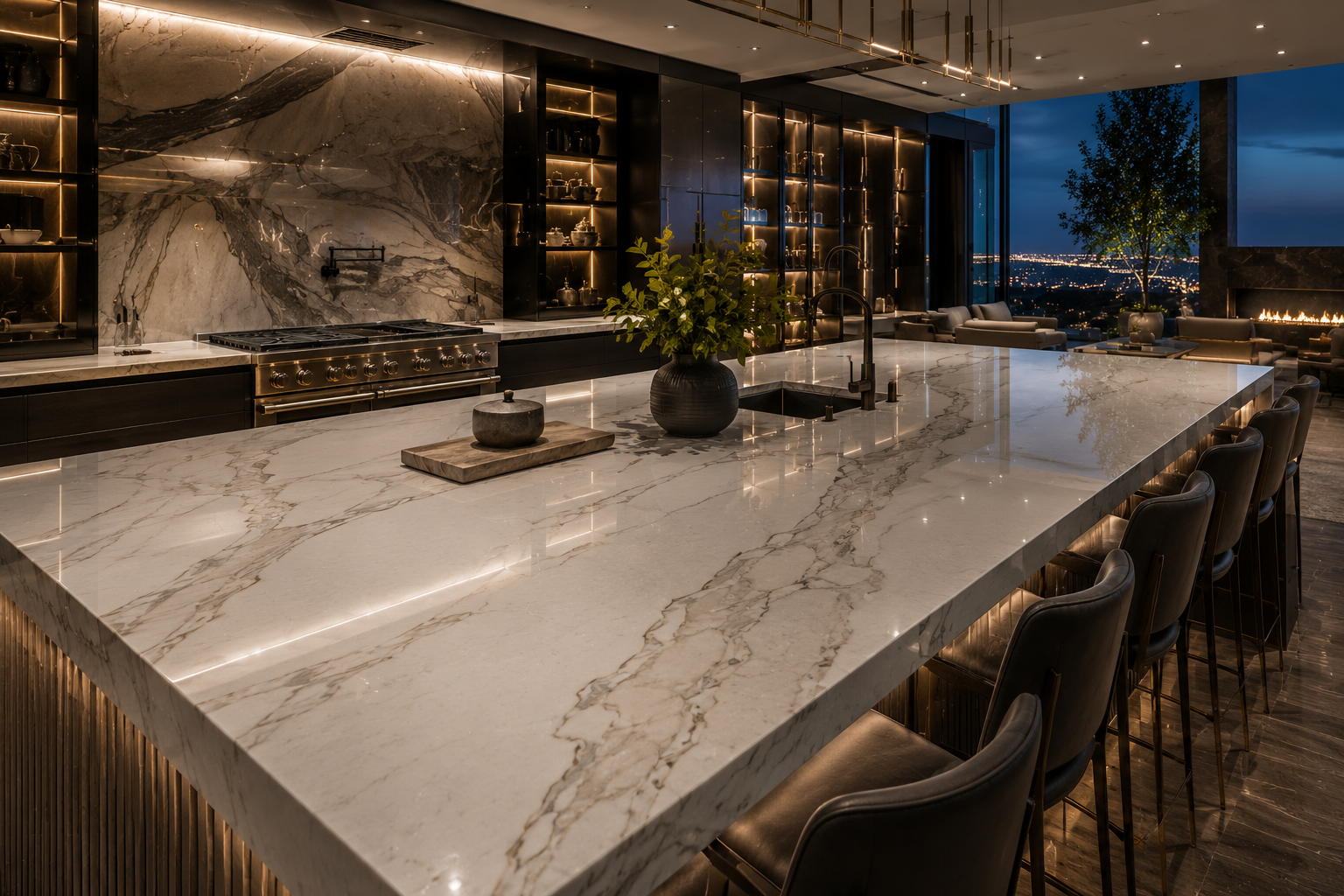 Engineered stone countertop polishing by Mr. Marble and Stone in luxury homes across Vancouver and Los Angeles.