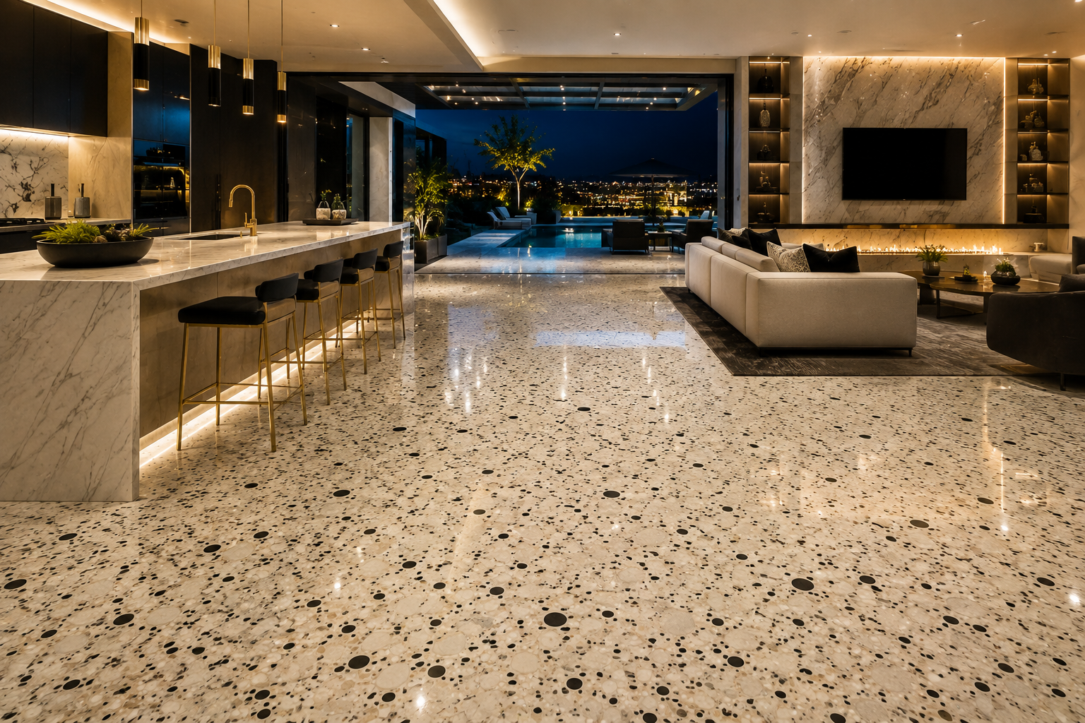Terrazzo vanity sealing, terrazzo vanity cleaning, terrazzo vanity polishing, and terrazzo vanity restoration by Mr. Marble and Stone in Vancouver and Los Angeles.