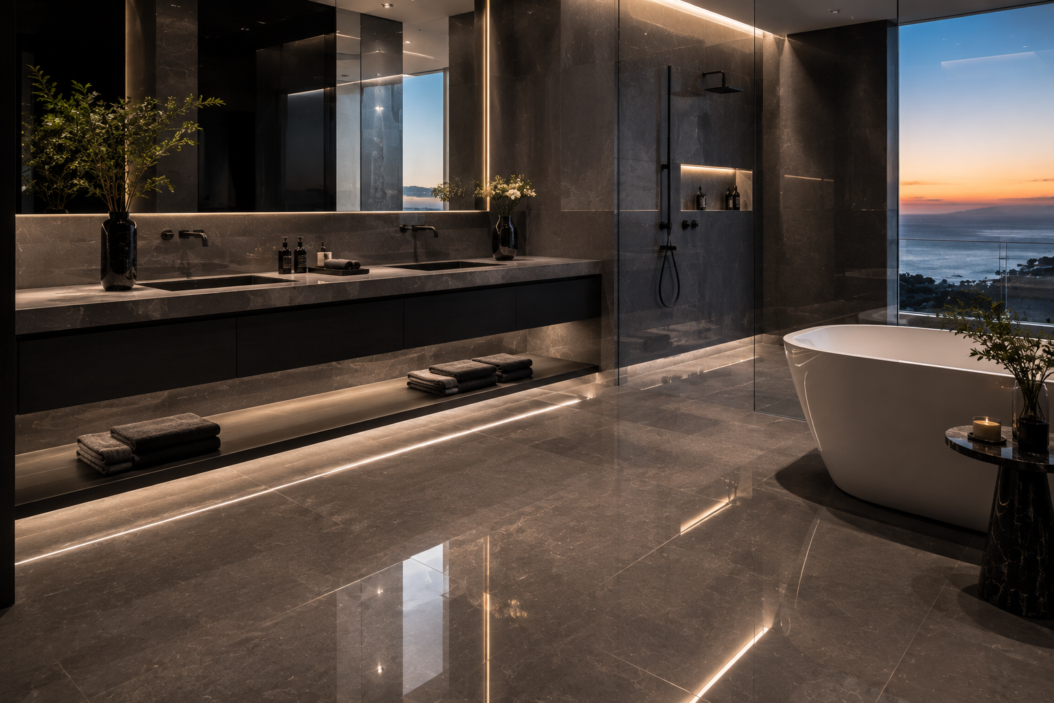 Mr. Marble and Stone engineered stone bathroom polishing in Vancouver and Los Angeles.