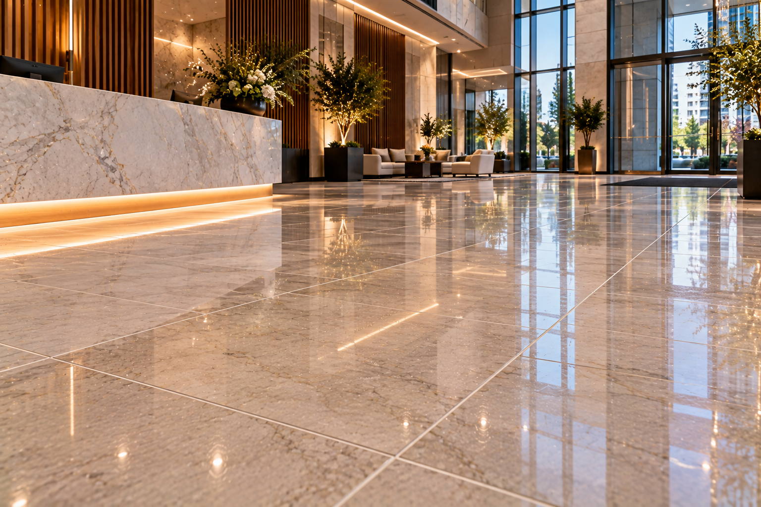 Commercial grout repair by Mr. Marble and Stone, specializing in cracked grout repair, grout replacement, grout joint restoration, and grout maintenance in Vancouver and Los Angeles.