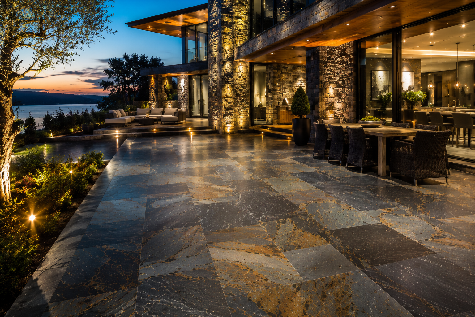 Slate exterior and patio restoration services by Mr. Marble and Stone, including deep cleaning, stain removal, surface restoration, and sealing in Vancouver and Los Angeles.