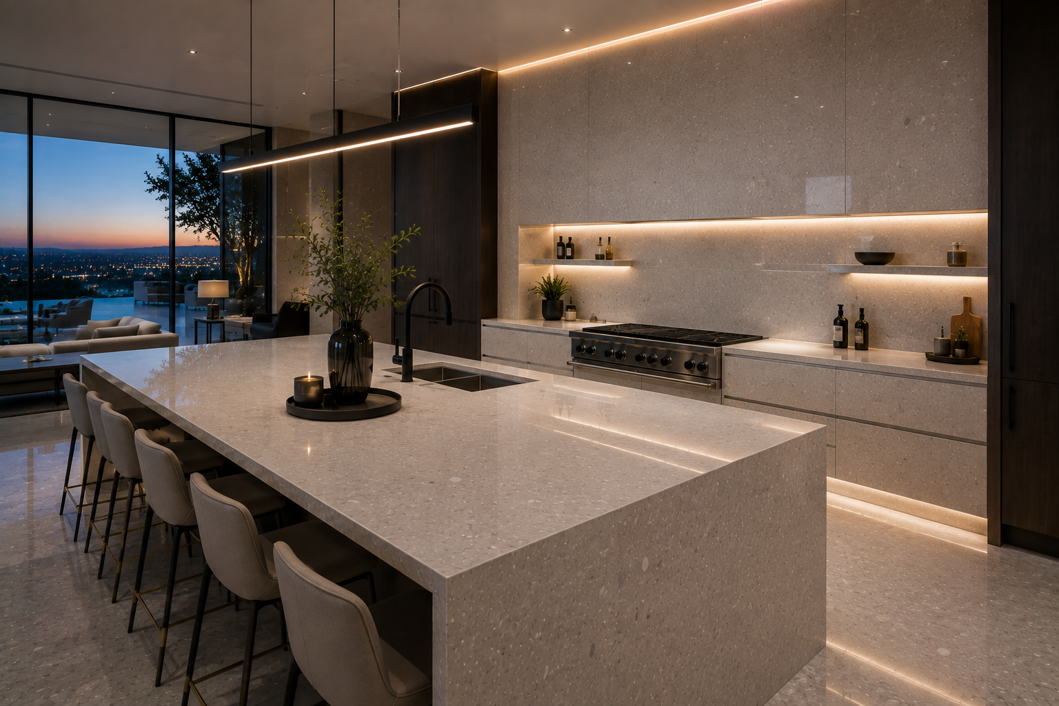 Engineered stone sealing by Mr. Marble and Stone in luxury Vancouver and Los Angeles homes.