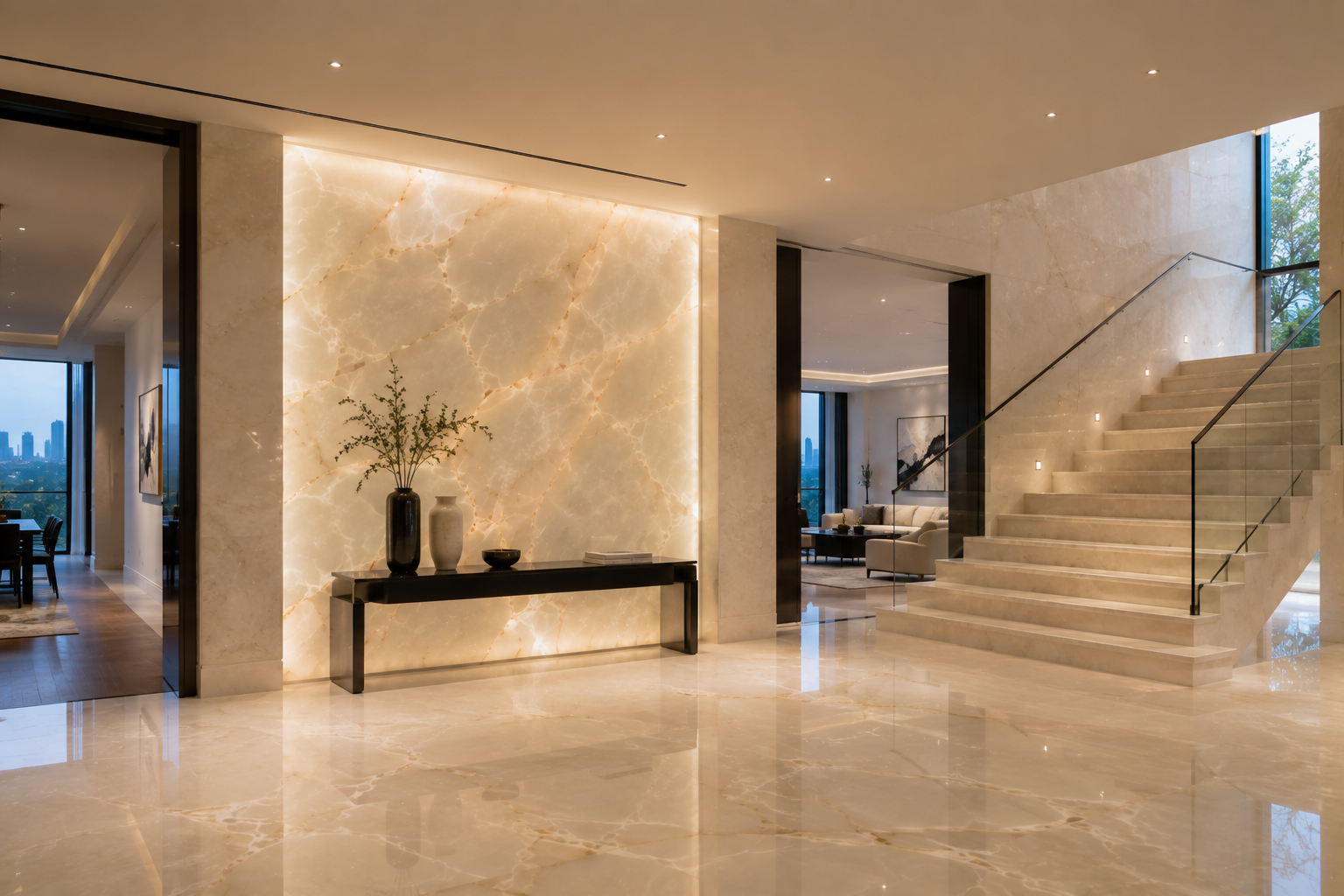 Professional onyx staircase and step restoration with polishing and refinishing by Mr. Marble and Stone in Vancouver and Los Angeles.