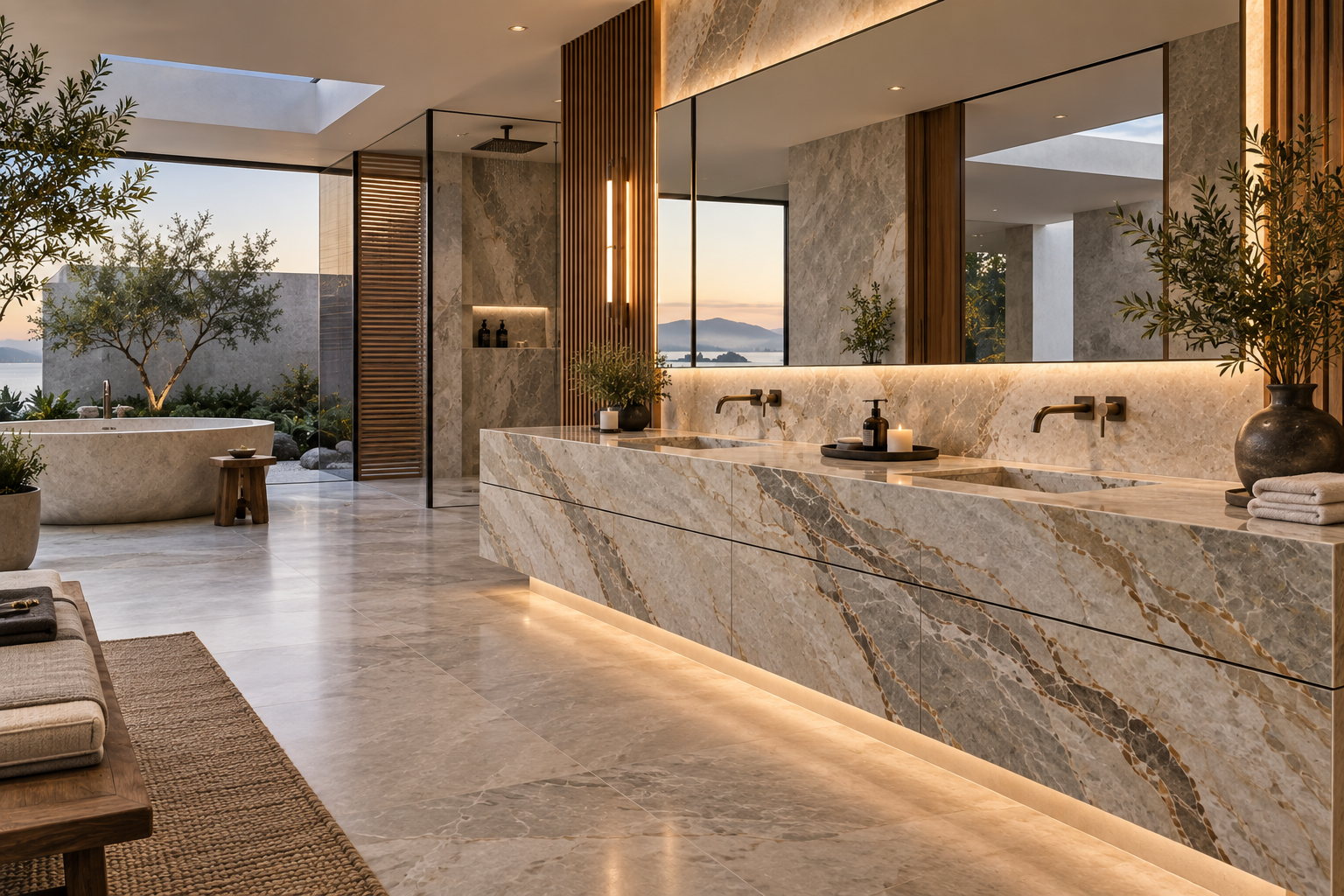 Quartzite vanity installation by Mr. Marble and Stone in Vancouver and Los Angeles, featuring luxury quartzite vanities, custom quartzite stonework, and premium natural quartzite installation.