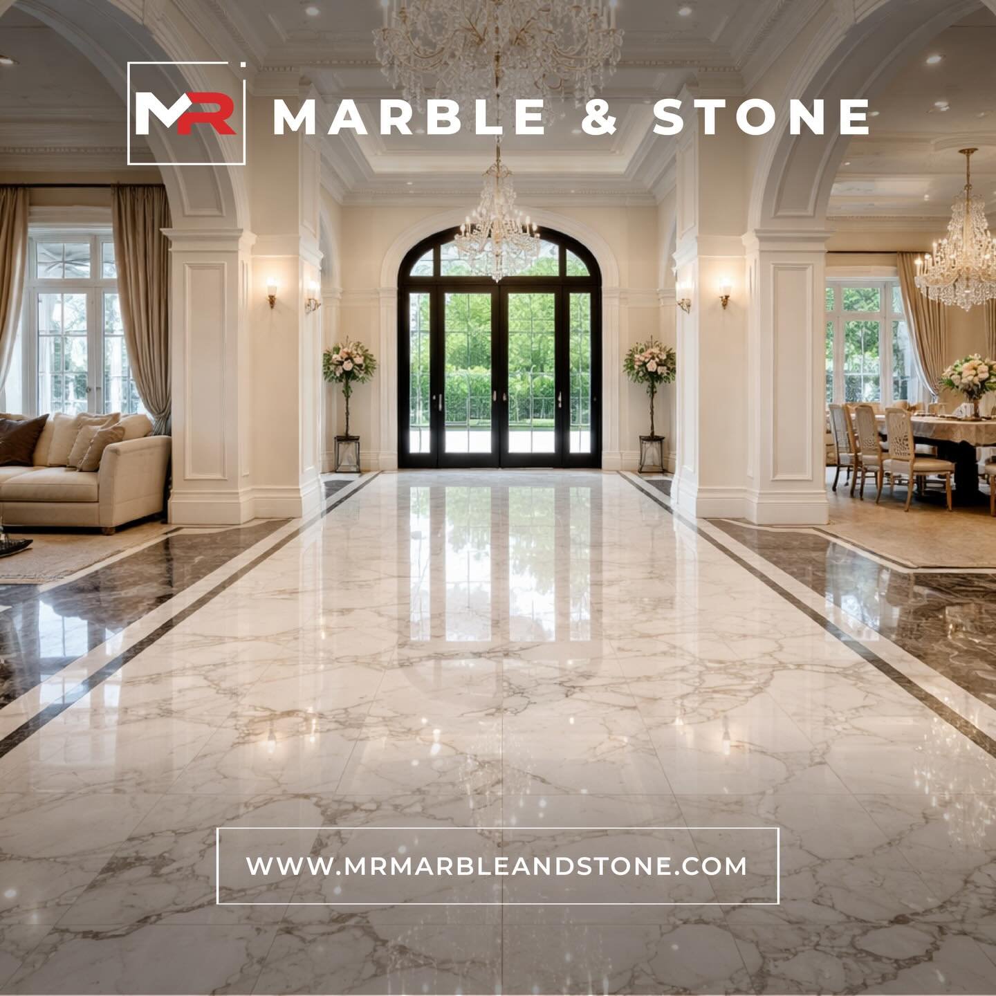 This luxury marble floor was beautifully restored through our specialized diamond grinding and marble polishing process, designed to bring back clarity, smoothness, and a rich mirror-like shine. Over time, marble can develop dull traffic patterns, fi