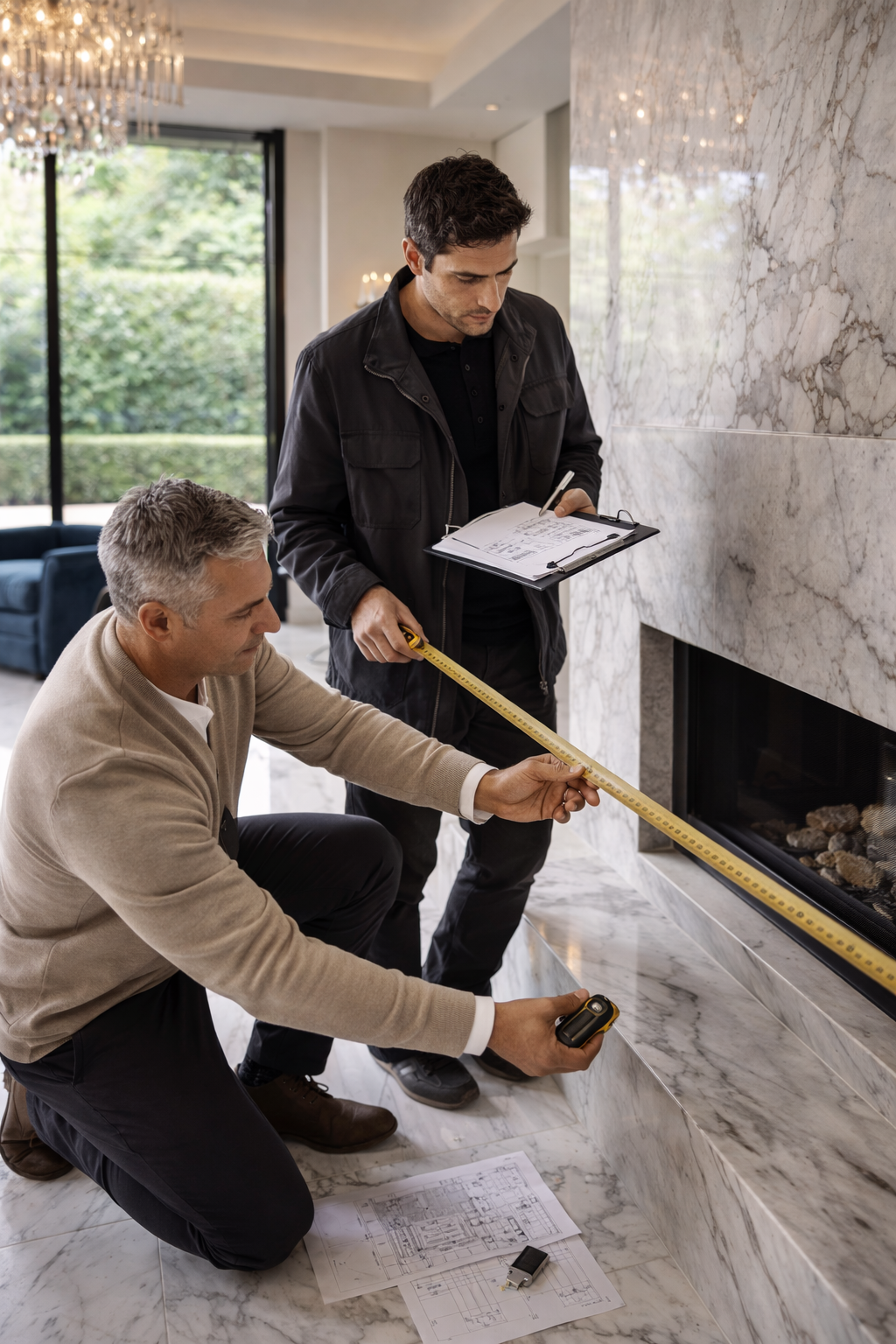 Mr. Marble and Stone on-site measurements, project evaluation, surface inspection, slab templating, renovation assessment, and precision site visit services for marble, stone, and flooring projects in Vancouver