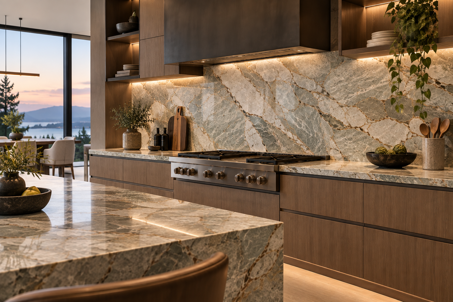 Quartzite backsplash installation by Mr. Marble and Stone in Vancouver and Los Angeles, featuring luxury natural quartzite, custom quartzite stonework, and premium quartzite installation.